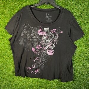 LA Ink Four Womens Black Tattoo Graphic T-Shirt Boxy Fit Distressed Size 4XL Y2K